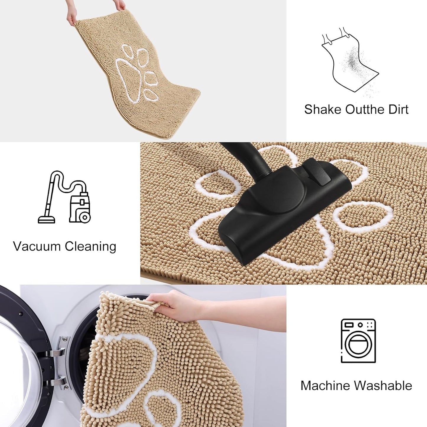 Smiry Dog Door Mat for Muddy Paws, Absorbent Dirt Trapper Non Slip Quick Dry Washable Chenille Mat for Mud Dogs, Entry Rug for Indoor and Outdoor (47x24 Inches, Beige)