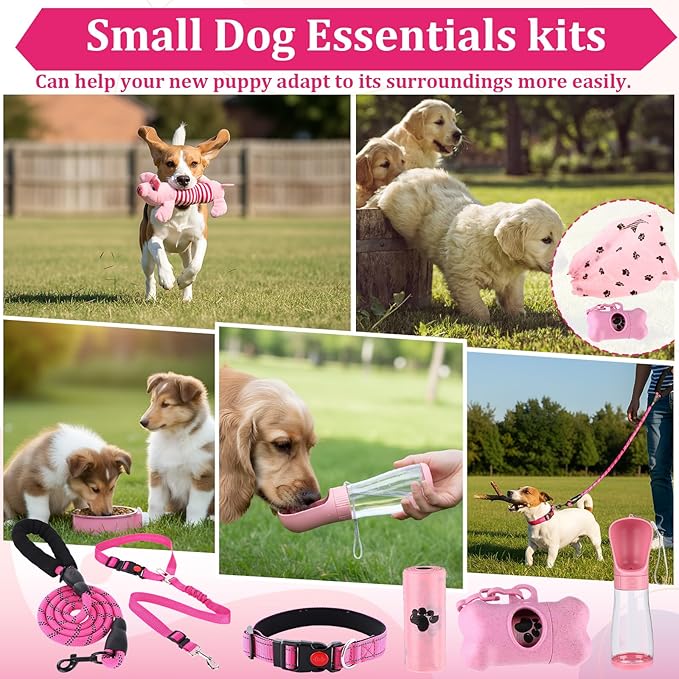 PullCrease 30 Pcs Puppy Supplies Starter Kit for Small Dogs Essentials Include No Pull Dog Harness, Collar, Leash Set, Toys, Bowl, Water Bottles, Pet Grooming Kit, Puppy Accessories for Welcome Gift