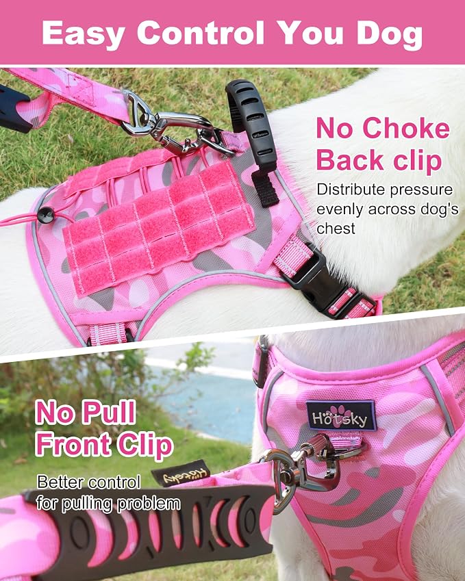 Tactical Dog Harness No Pull,Service Dog Vest with Handle,Pink Camo, M | Adjustable Military,Reflective ＆ Molle Loop Panels, for Medium Large Size Dogs for Training Walking Running