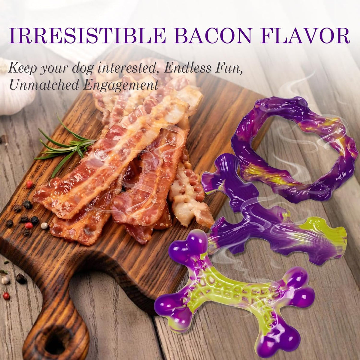 6-Pack Dog Toys for Aggressive Chewers: Dog Toy for Aggressive Chewer Large Breed, Dog Toy to Keep Them Busy, Dog, Bacon Flavor