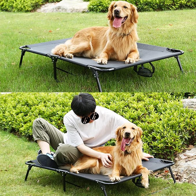 Outdoor Elevated Dog Bed Cooling Raised Dog Cots | Black Pet Beds With Breathable Mesh Folding Large Pet Hammock Bed Multiple Sizes for Small Meduim Large Dogs