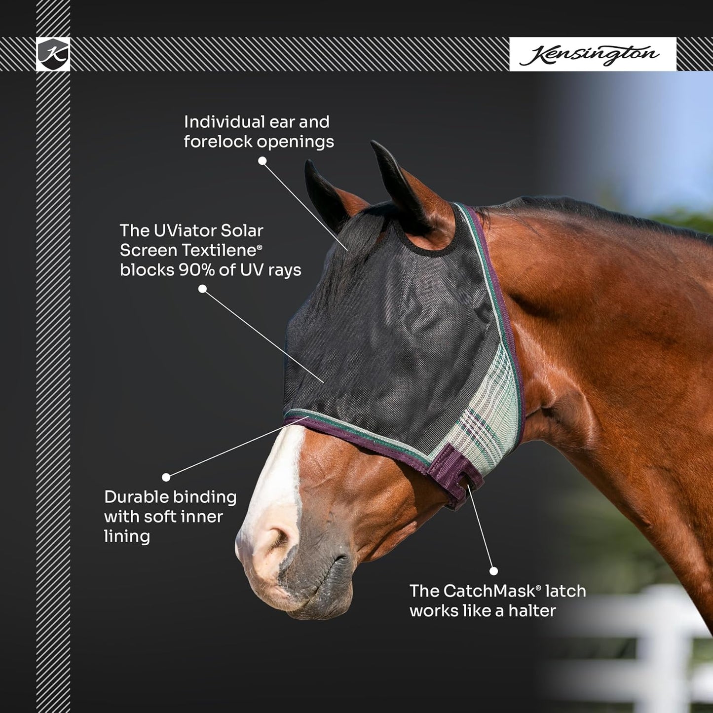 Kensington 90% UV Fly Mask CatchMask UViator - Without Ears & Forelock Freedom Web Trim Size: Medium Color: 2021 - Atlantis