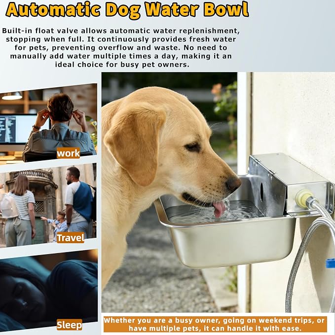 Stainless Steel Automatic Pet Waterer with Flip-Top & Wall Mount | Outdoor Auto-Fill Water Bowl with Adjustable Float,Wide Drinking Area,Easy To Clean,for Dogs,Chickens & Other Poultry