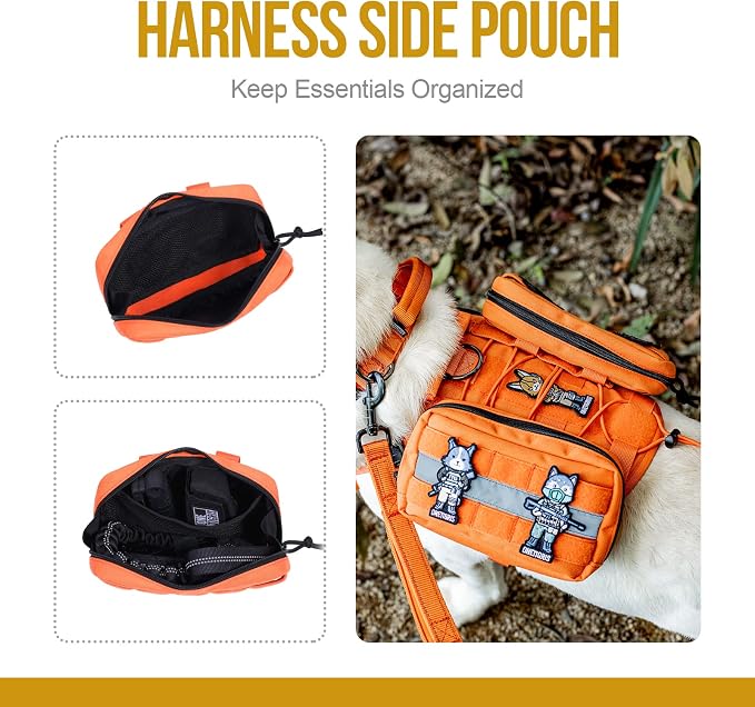 OneTigris Service Dog Vest Harness Saddle Bag Backpack Pouch, Emotional Support, Service Dog in Training,Quality Saddlebag for Tactical Dogs Vests (Orange)