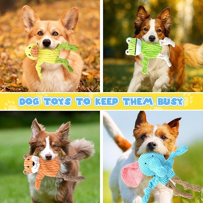 MRSOHRET 5 Pack Squeaky Dog Toys, No Stuffing Plush Dog Chew Toy Puppy Teething Toys to Keep Them Busy, Chewer Tough Durable Crinkle Interactive Dogs Toy Bundle for Small Medium Large Dogs