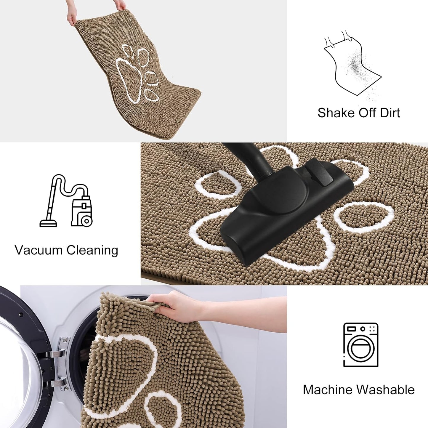 Smiry Dog Door Mat for Muddy Paws, Absorbent Dirt Trapper Non Slip Quick Dry Washable Chenille Mat for Mud Dogs, Entry Rug for Indoor and Outdoor (47x24 Inches, Camel)