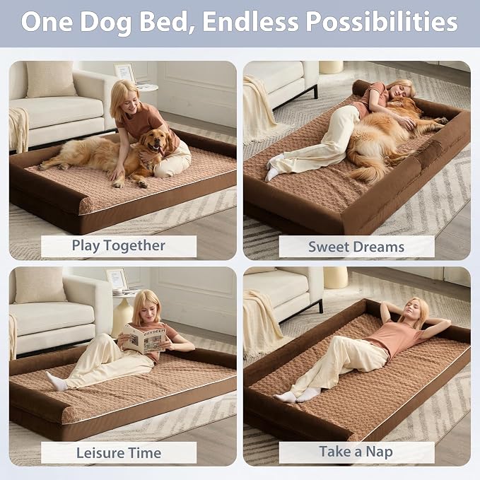BFPETHOME Orthopedic Washable Human Dog Bed for Adult & Dog Cozy Sleep | Human Size Waterproof Big Soft Pet Couch Bed for Adult & Dogs Relax with Removable Cover Supportive Foam Brown 61x43 Inch