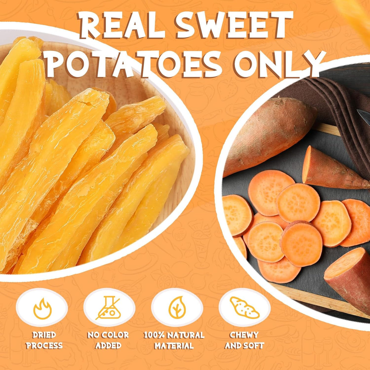 PAWUP Sweet Potatoes Strips Dog Treats - Single Ingredient Soft Chews w/Taurine, Chewy Sticks for Small & Medium Dogs, Easy to Digest, 12.5oz