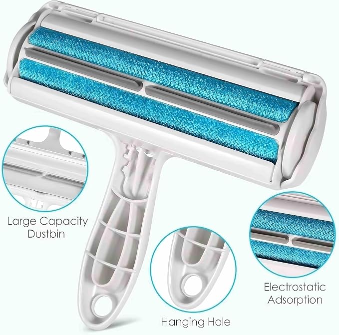 Reusable Pet Hair Remover Roller – Dog & Cat Fur Lint Cleaner for Sofa, Carpet, Bed & Car Seats – No Adhesive Required (White/Blue)