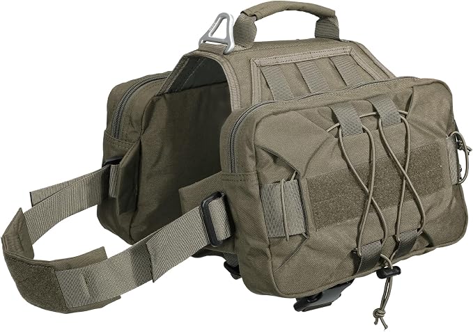 EXCELLENT ELITE SPANKER Nylon Dog Backpack with 2 Side Pockets for Hiking | Adjustable Tactical Dog Pack Hound Saddle Bag Harness for Medium & Large Dog Traveling Camping Walking Training Running