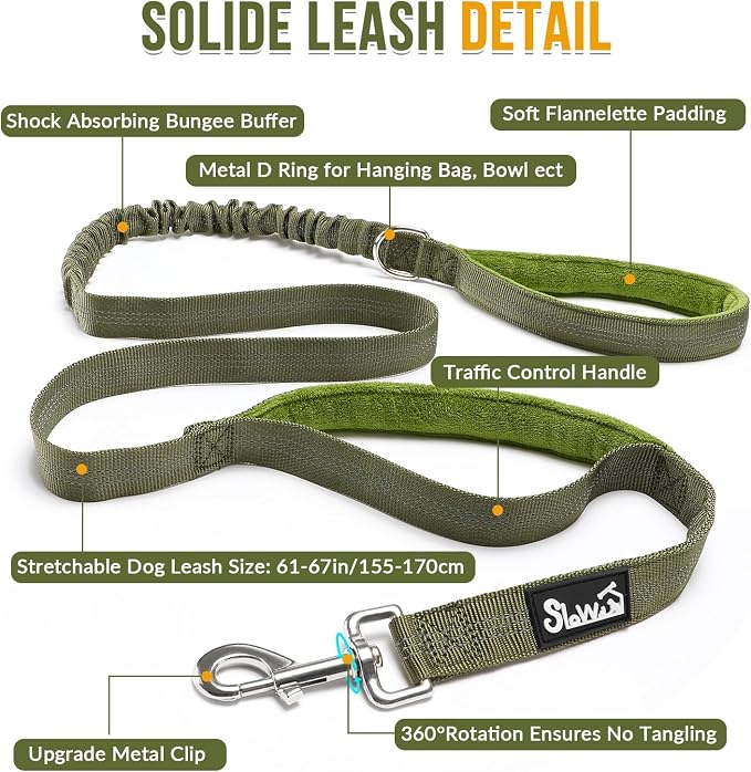 SlowTon No Pull Dog Harness with Front Clip - Heavy Duty, Soft Padded | Neck & Chest Adjustable, Tactical Pet Vest and Leash Set for Large Medium Sized Dogs, for Easy Walk & Training, Green L