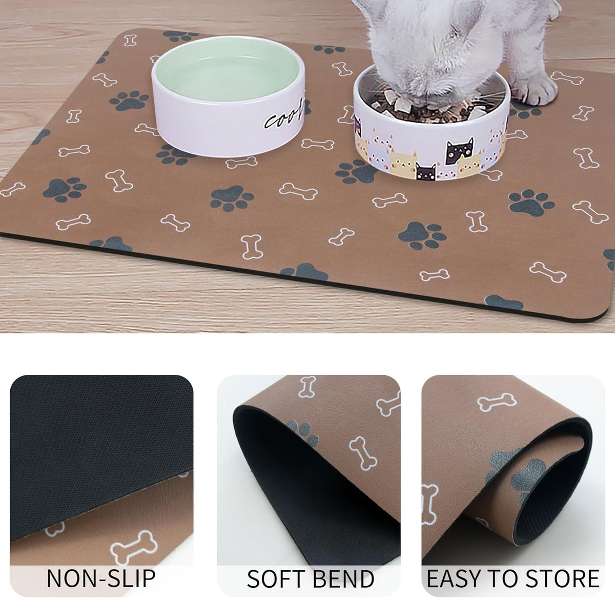 Pet Cat Dog Food Mat Non Slip Mat for Dog Water Bowl Mat Quick Dry Absorbent Cat Feeding Mat, 32 * 17 in, Black
