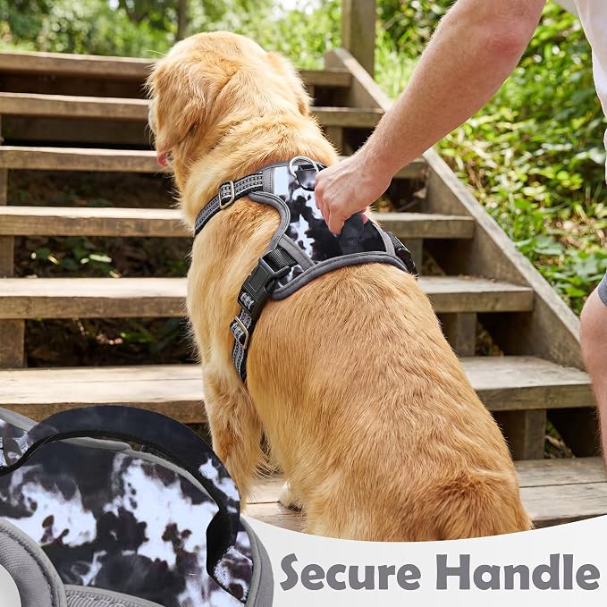 Dog Harness No Pull, Adjustable Pet Vest Harness, Super Soft Material with Vertical Handle Easy Control, Reflective Night Walking, 2 Leash Clips for Medium Sized Dogs, Misty Gray, M
