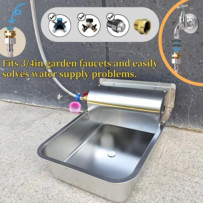Automatic Dog Water Dispenser,Wide Mouth Design,Water Level Control | 11L Stainless Steel Outdoor Dog Water Bowl,with Float Valve Auto Refill for Dogs, Alpacas & Livestock,with 3/4" Brass Adapter