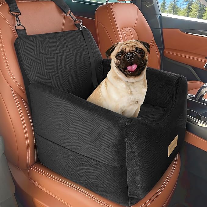 JOEJOY Dog Car Seats for Small Medium Dogs Under 35lbs, Dog Booster Seat with Detachable Washable Cover and Cushion, Memory Foam Pet Car Seat with Safety Belt and Storage Pockets (Black)