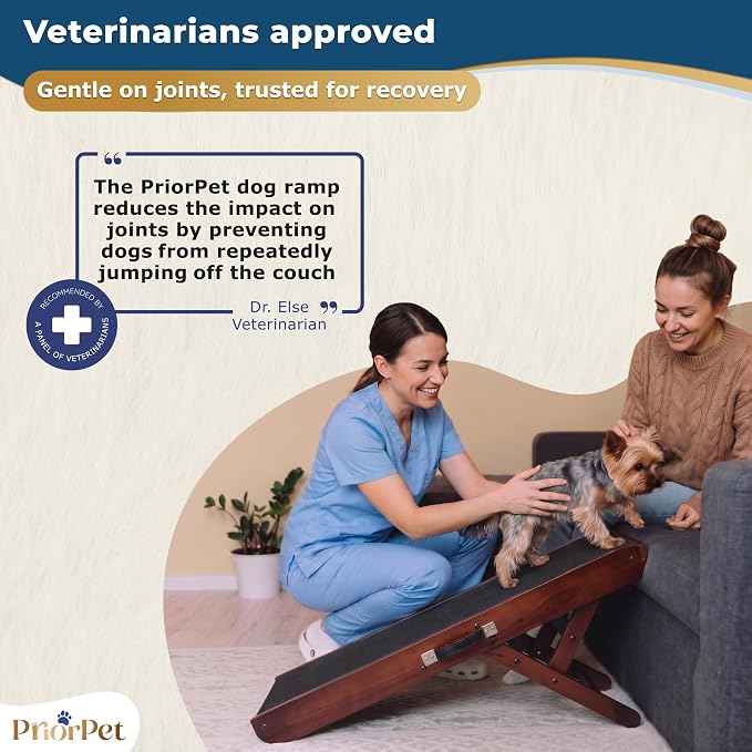 Dog Ramp for Couch – Non-Slip, Sturdy Build Foldable Wooden Dog Ramp – Supports up to 200 lbs – 7 Adjustable Heights (14"–20.5") – Enhanced Stability – Birchwood Pet Ramp for Small Dogs – Walnut