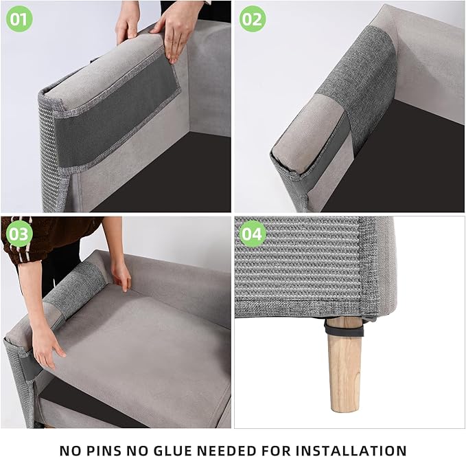 Cat Scratch Couch Protector,23.6" L*19.7" W Scratching Furniture Protector Pad,Cat Scratch Sofa Arm Sheild with Grey Natural Sisal for Protecting Couch Sofa Chair Furniture (Grey/Right Hand)