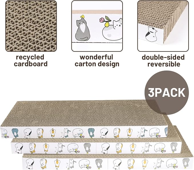 PatiencET Cat Scratcher Cardboard 3 PCS Cat Scratch Pad Reversible Scratcher Texture Design Durable Cat Scratching Pad