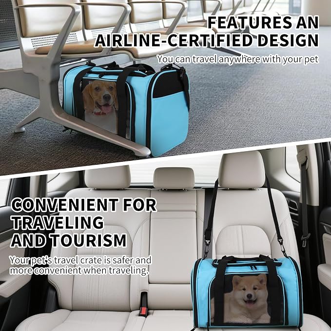 Carriers Soft-Sided Pet Carrier Large Carrier for Medium Large Cats Dogs Under 35Lbs,Breathable Ventilated Design,Collapsible Roomy Carrier with Airline Approved(X-Large,Blue)