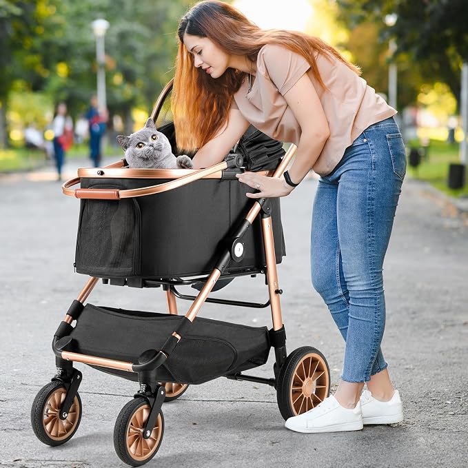 MAMIZO Pet Stroller for Medium Dogs Up to 44 lbs with Detachable Carrier | All-Terrain 3-in-1 Dog Stroller for Senior Dogs & Cats with Rubber Wheels, One-Click Folding, Storage Basket & Cup Holder
