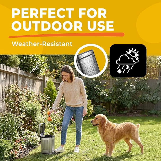 Small Dog Poop Trash Can Outside, 1.3 Gal Stainless Steel Dog Waste Trash Can, Waterproof Small Poop Bucket Outdoor with Lid, Poop Pail for Dogs, Dog Poop Bin Outdoor with Odor Control (Steel)