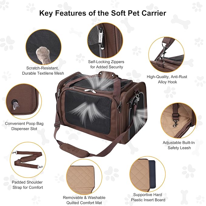 EliteField Deluxe Soft-Sided Pet Carrier (3 Year Warranty, Airline Approved), Travel Bag for Dogs, Cats & Small Pets, with Expandable Mat