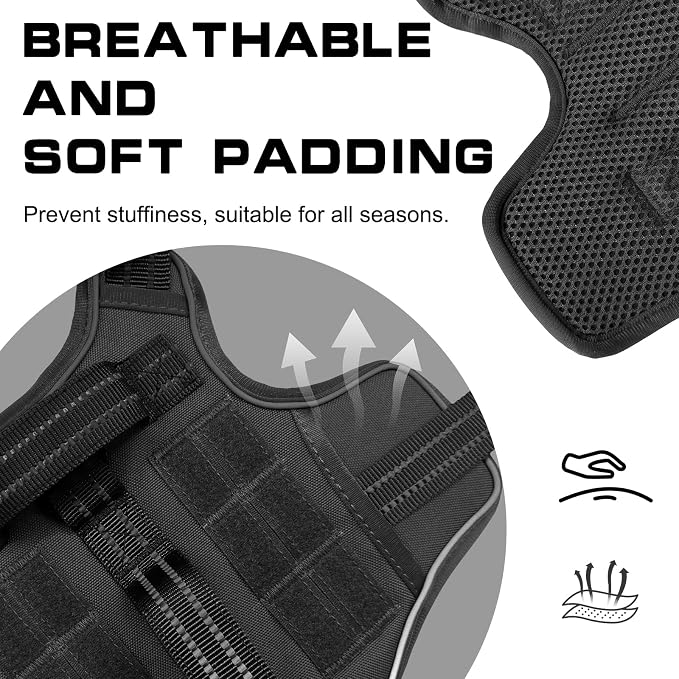 Dog Harness Medium Sized Dog, No Pull Dog Vest with Molle System | Tactical, Easy Control With Handle, Breathable Soft Padded, Adjustable, Reflective, No Choke for Walking, Black Medium