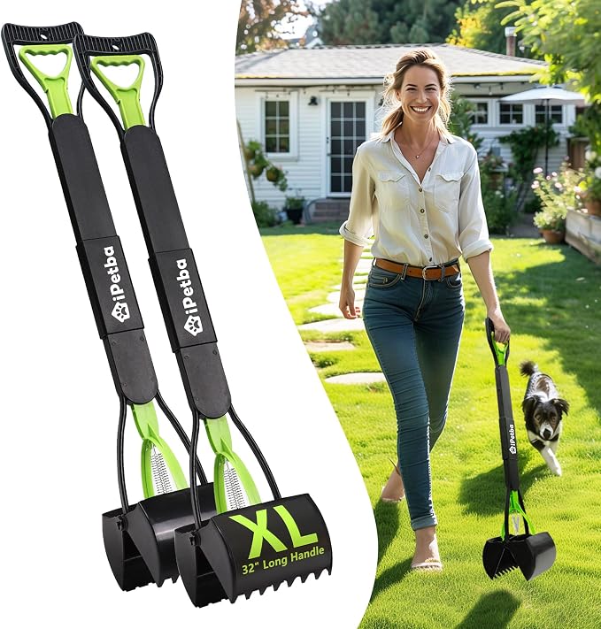 Large Dog Pooper Scooper for Yard, 32 inch Long Handle, 2-Pack