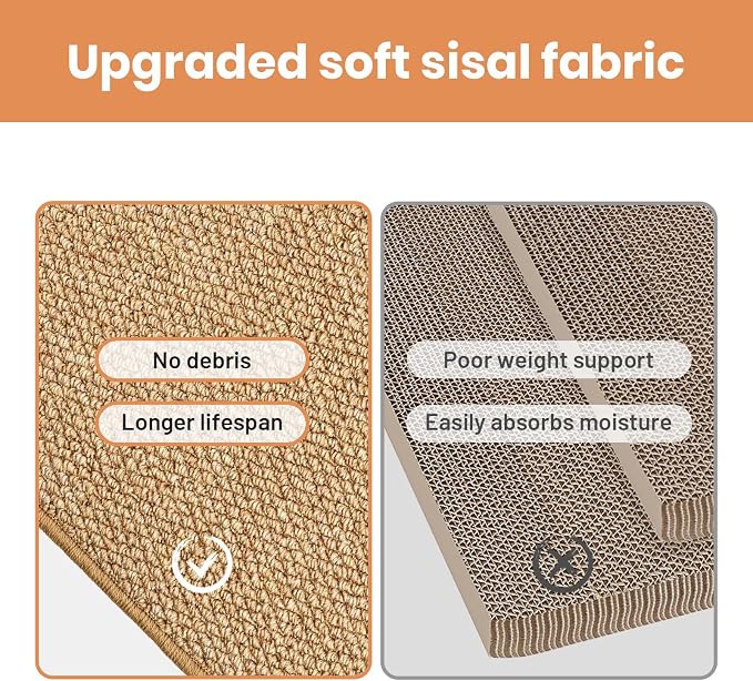 Extra Large Cat Scratcher Mat - Sisal-Style Scratching Rug for Indoor Cats | 31.5 x 14 in Upgrade Soft Sisal Horizontal Cat Floor Scratching Pad, Cat Scratching Rug Protect Furniture