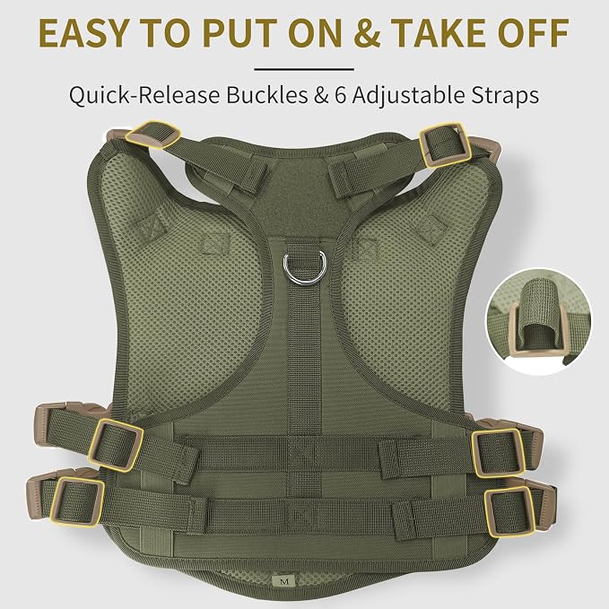 Tactical Dog Harness for Small Dogs, No Pull Vest with Control Handle, Heavy Duty Adjustable Reflective Pet Harness for French Bulldog, Pug, Puppy Walking, Training