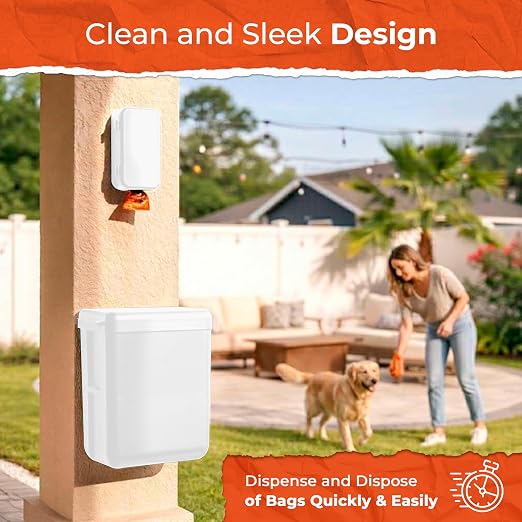 PEXTER Outdoor Dog Poop Trash Can Outside - Wall Mounted Dog Waste Bin & Garbage Can, 2-in-1 Converts 13L to 8L (3.5/2.1 Gal), Pet Waste Container for Dogs - Includes 15 Heavy Duty Bags (White)