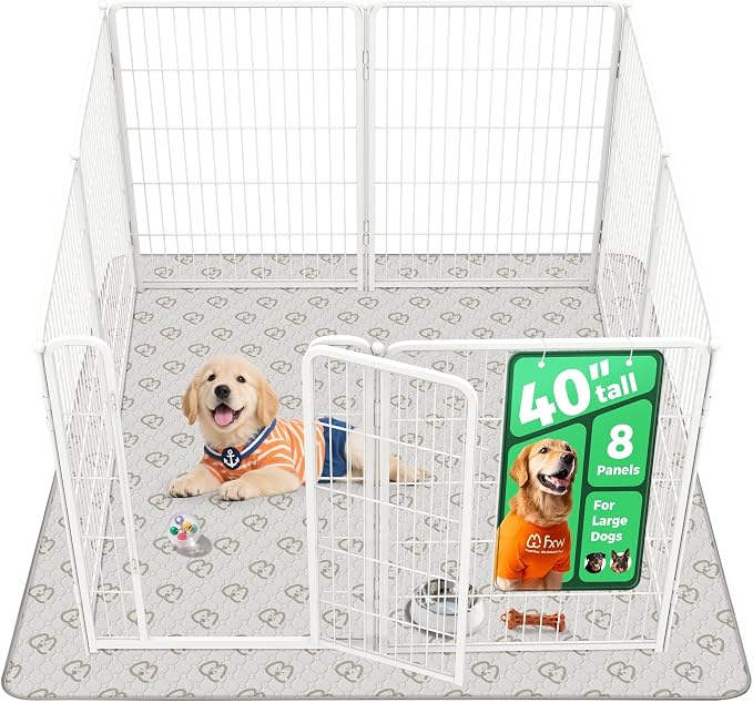 FXW Homeplus Indoor Dog Playpen with Washable Pee Pad, 40" H, 8 Panels | Calm Indoor Play Area, Super Absorbent Pad for Easy Cleanup, for Medium & Large Dogs, Patented