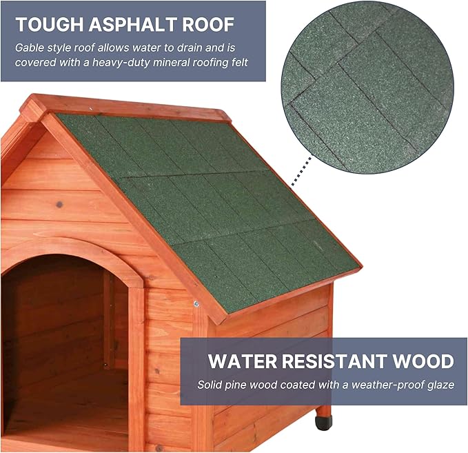 TRIXIE Natura Medium Cottage Dog House, 34.75 x 30.5 x 32.5 in, Brown | Outdoor Wooden Dog Shelter, Weatherproof Sealer, Peaked Roof, Removable Floor Panels, Adjustable Legs