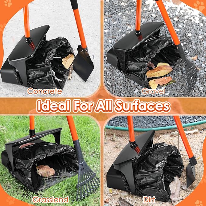 SlowTon Dog Pooper Scooper - 37.4" Long Metal Handle Adjustable Rake & Spade & Swivel Bin with 10 Waste Bags, Portable Pooper Scooper for Gravel Lawn Grass, Suit for Small Medium Large Dog