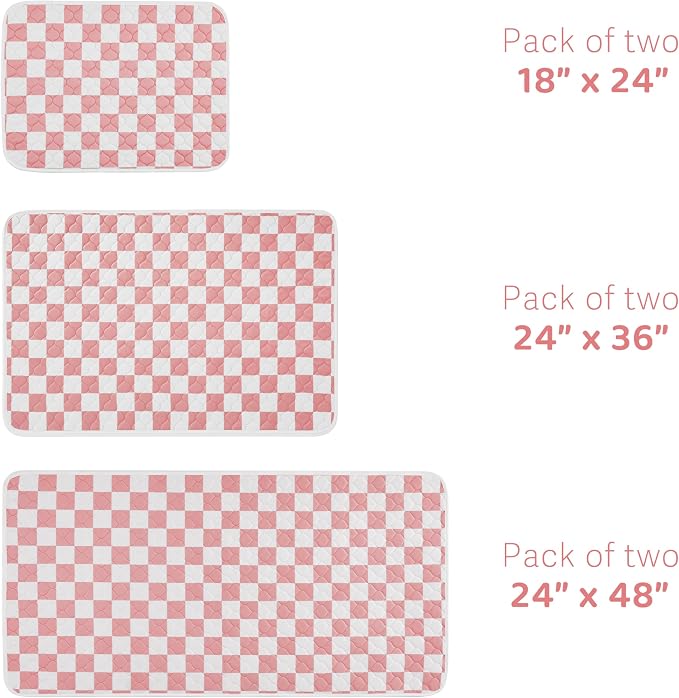 2 Pack Pink Checkered Washable Pee Pads for Dogs, Checkered Reusable Dog Pee Pads, for Puppy Playpen, Crate, Whelping Box, Potty Training, Cute Aesthetic Absorbency, Leak-Proof Non-Slip
