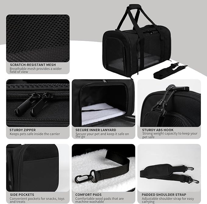 Carriers Soft-Sided Pet Carrier for Medium Large Cats Dogs Under 35Lbs,Breathable Mesh Ventilation Design,Airline Approved Cat Carrying Case(X-Large,Black)