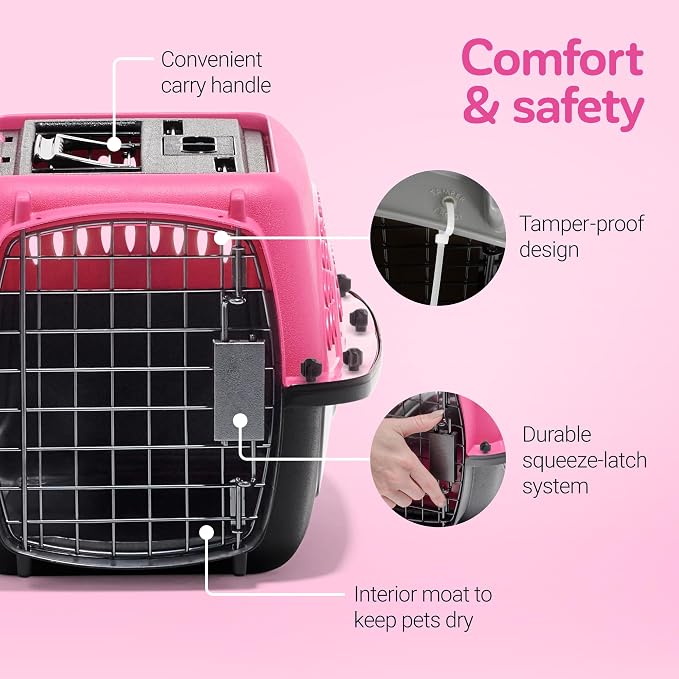 Petmate Dog Crates for Small Dogs & Cat Carriers, Two-Door Plastic Pet Kennel, Top & Front Loading, XS 19" For Dogs Up To 10 lb, Pink | Plastic pet kennel made in USA, for small pups and kittens, dual entry design, great for travel and vet trips, easy ...