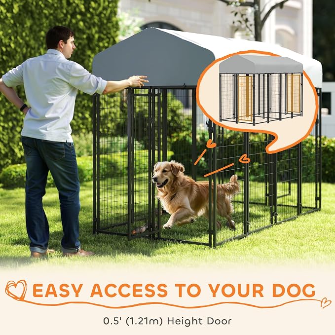 PawHut Outdoor Dog Kennel with 2 Rooms, 8' x 4' x 6' Heavy Duty Welded Wire Dog Playpen Enclosure with Escape-Proof Lock, UV-Resistant & Waterproof Cover, for Large Dogs, Chickens, Ducks, Silver | Heavy Duty Welded Wire Dog Playpen Enclosure, Escape-pr...