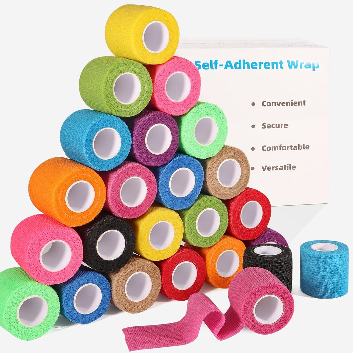 LDIWEE 24 Pack Self Adhesive Bandage Wrap 2 Inch, Vet Wrap for Dogs & Horses, Elastic Cohesive Tape for Athletic Sports, First Aid Medical, Ankle Sprains, Wrist Support