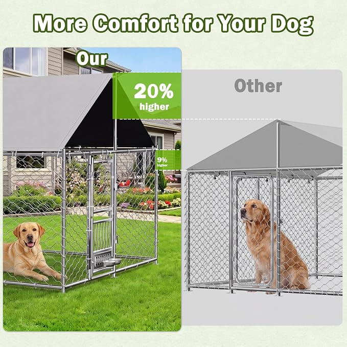 7.5 x 7.5ft Large Outdoor Dog Kennel with Rotating Feeder, HeavyDuty Dog Runs with Roof, Pet Playpen with Double Doors&Secure Lock, with Galvanized Chain Link for Dogs,Chickens,Ducks