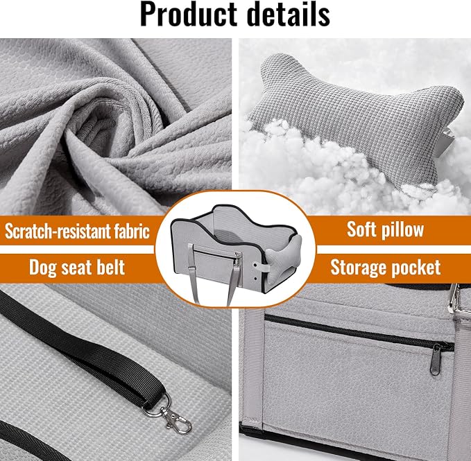 MAXFUT Center Console Dog Car Seat for Small Dogs,Fit for Full Size Truck | Equipped with Soft Padding and Pillow,Double Fixation,Pet Booster with Safety Belt,Puppy Car Seat for Small Dogs 0-30 lbs