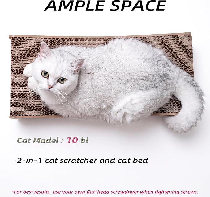 Reversible Cat Scratcher Bed, Large Cardboard Scratching Board for Indoor Cats - Durable Cat Scratcher Lounge Hammock Furniture, Natural Wood Color, Protects Furniture from Scratching