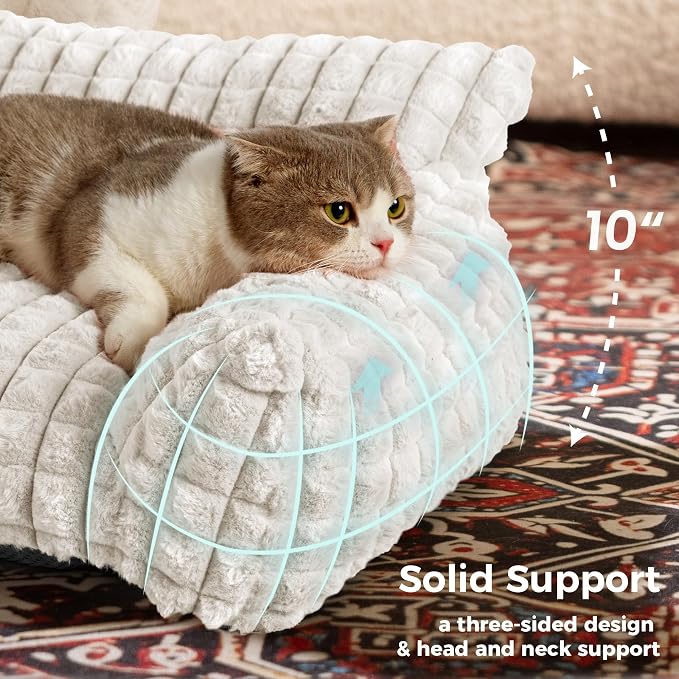 Orthopedic Dog Bed for Medium Dogs, Supportive Couch Style Pet Bed with Faux Rabbit Fur, Washable Removable Cover, 3D Diamond Pattern, 36 Inch, Off White