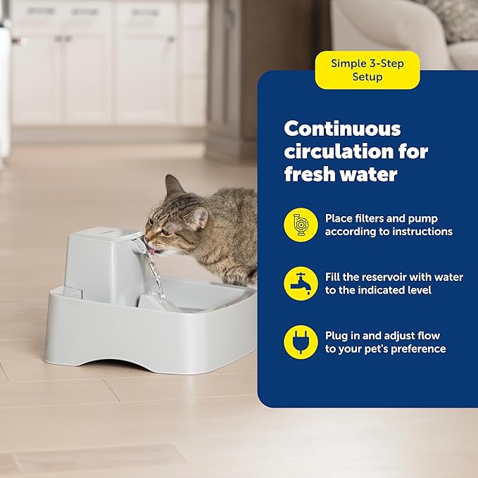 PetSafe Oasys 1 Gallon (128 Ounce) Medium Pet Fountain - Cat or Medium Breed Dog Water Fountain - Dishwasher Safe Filtered Water Dispenser with Flow Control - Filters Included - Easy to Clean