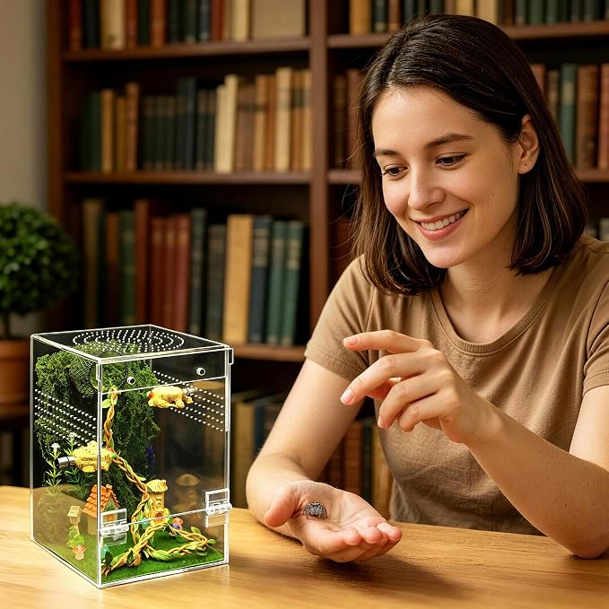Jumping Spider Enclosure Starter Kit,Escape Proof Forest Terrarium | Praying Mantis Terrariums,Transparent Acrylic Complete Bug Habitat,All In One Arboreal Tarantula Cribs Cage,Insect Container