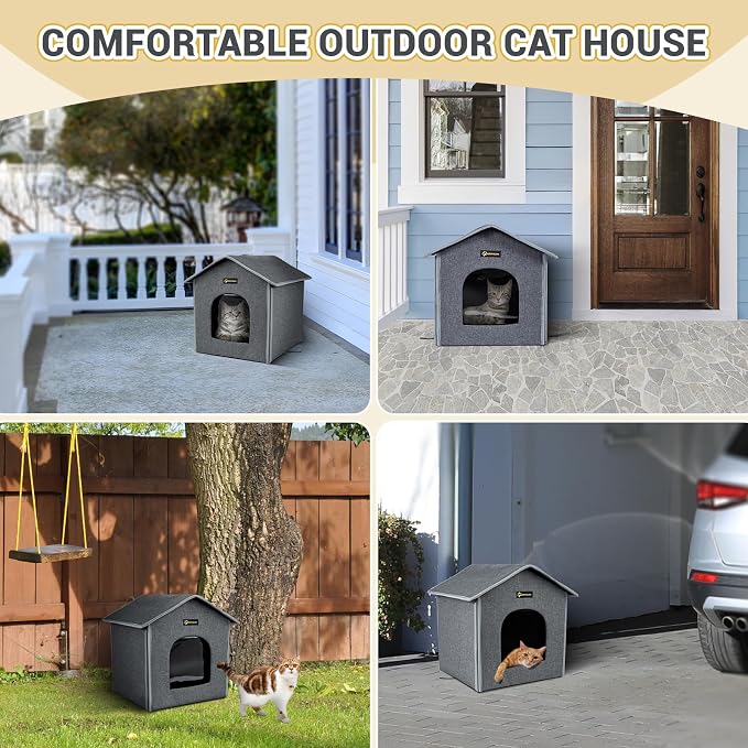 MIU Color Outdoor Cat House, Small Weatherproof Cat Houses for Outdoor Little Cats, Insulated Feral Cat Shelter with Removable Soft Mat, Easy to Assemble, 15" x 13" x 14.5"