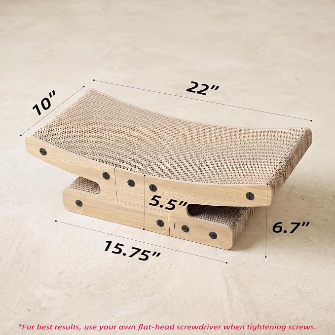 Reversible Cat Scratcher Bed, Large Cardboard Scratching Board for Indoor Cats - Durable Cat Scratcher Lounge Hammock Furniture, Natural Wood Color, Protects Furniture from Scratching