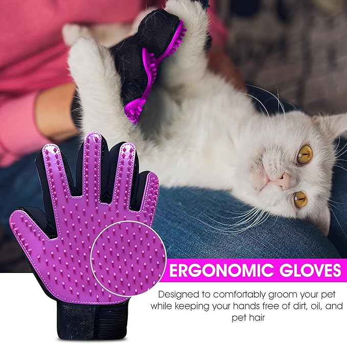 ZENELANEP Upgrade Pet Grooming Gloves, Grooming Gloves for Dogs, Cats, Rabbits & Horses with Long and Short Hair, Efficient Pets Hair Remover Mittens - 1 Pair (Purple)