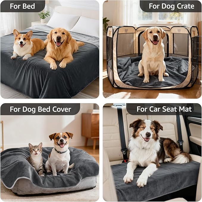 LOOBANI Waterproof Dog Blanket for Couch, Soft Couch Cover 50" x 60", Grey | Pet Blanket for Medium Large Dogs, Double Side Liquid-Proof, Reversible Flannel, Ideal for Sofa, Travel, Pet Hair Resistant