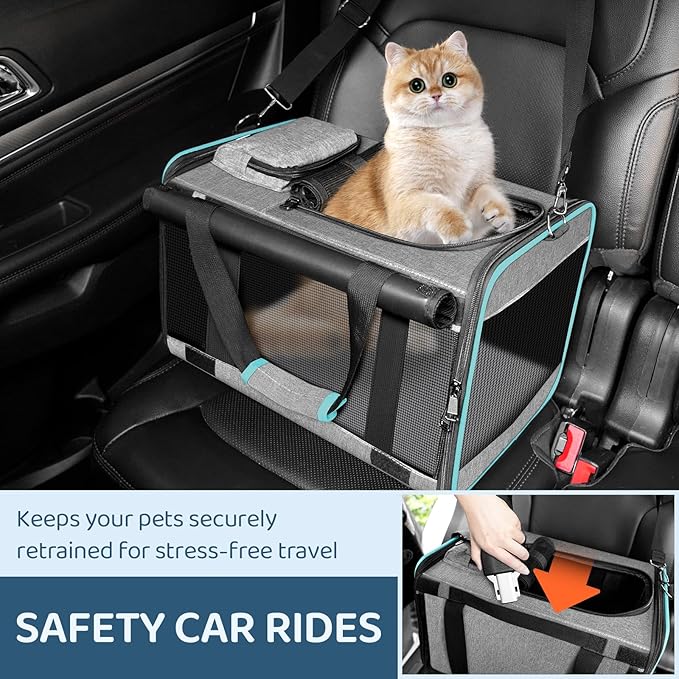 GAPZER Cat Carrier American, United, Delta Airline Approved/Soft-Sided Pet Travel Bag for Medium Cat 15+ lbs Small Dog Traveling Crate Under 15 Pounds TSA Approved Carrying Cage Underseat Cabin Gray